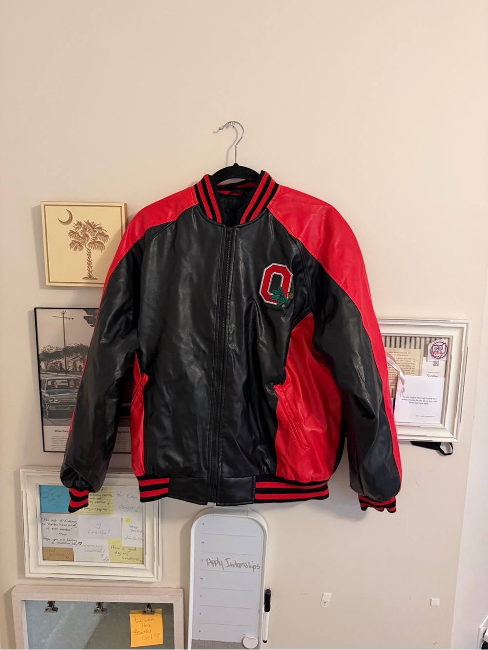 VINTAGE OSU Black & Red Varsity-Style Leather Jacket